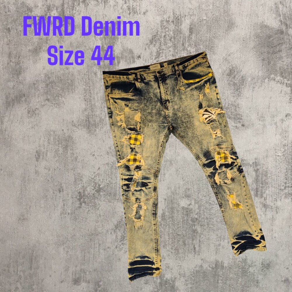 FWRD DENIM Acid Wash Distressed Jeans - Size 44 - Patched Rips